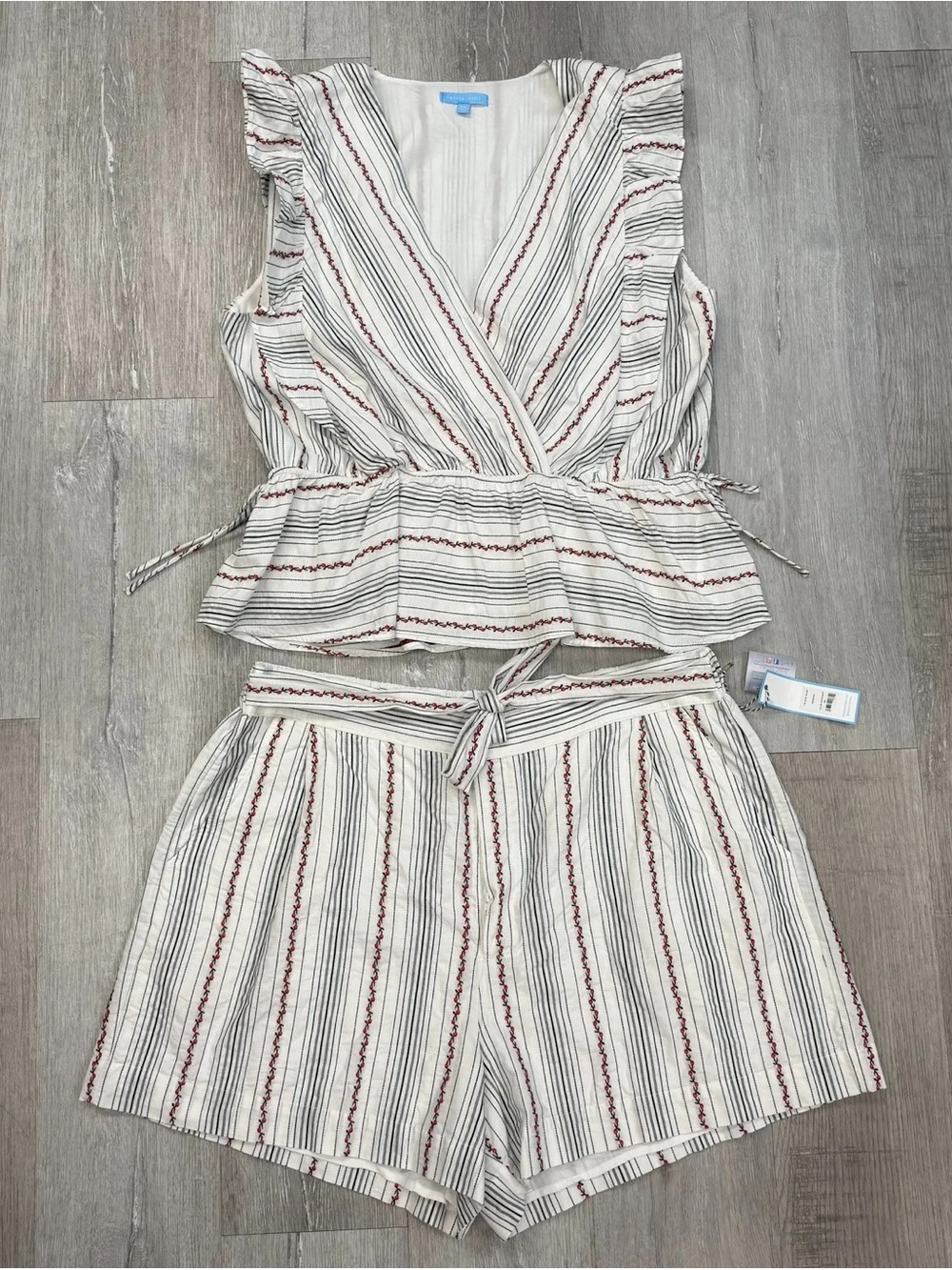 Draper James White Striped Floral Tank & Shorts Set - New! - Size XXL